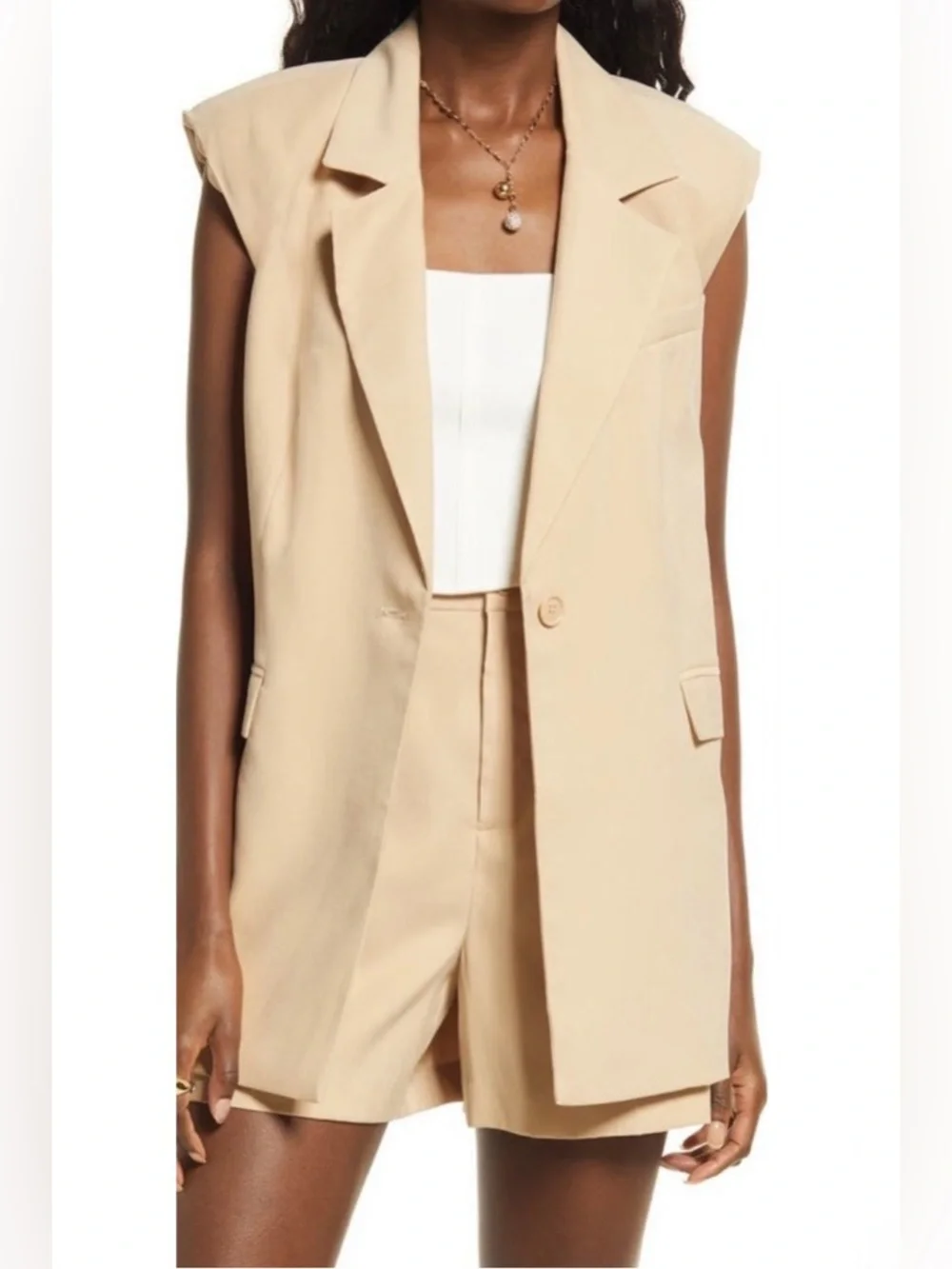 Open Edit Nordstrom Sleeveless Blazer Style Vest with Single Button Closure - Picture 16 of 16